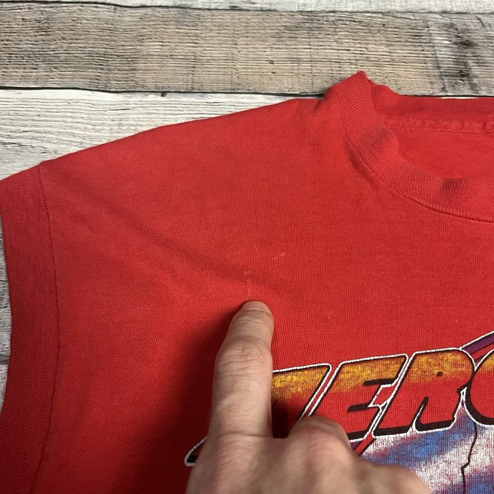 Aerosmith Shirt Size XL Red Vintage 80s Sleeveless Rock Band Tee Blackbird Jet